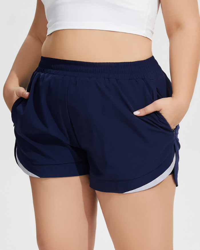 Breathable Lined Side Pocket Reflective Plus Size Yoga Shorts Khaki Navy Blue Black XL-4XL
