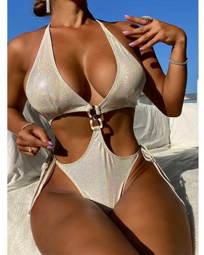V-neck Hollow Out Women One Piece Swimsuit
