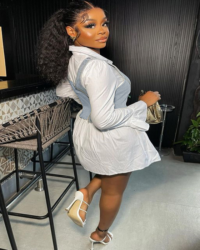 Long Sleeve T Shirt Jean Dress S-XXL