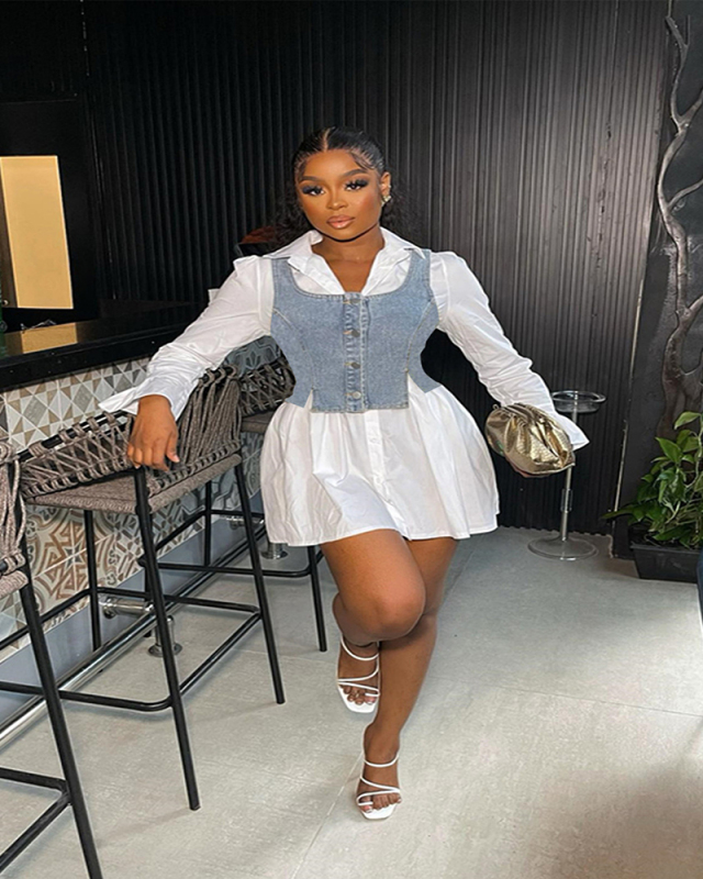 Long Sleeve T Shirt Jean Dress S-XXL
