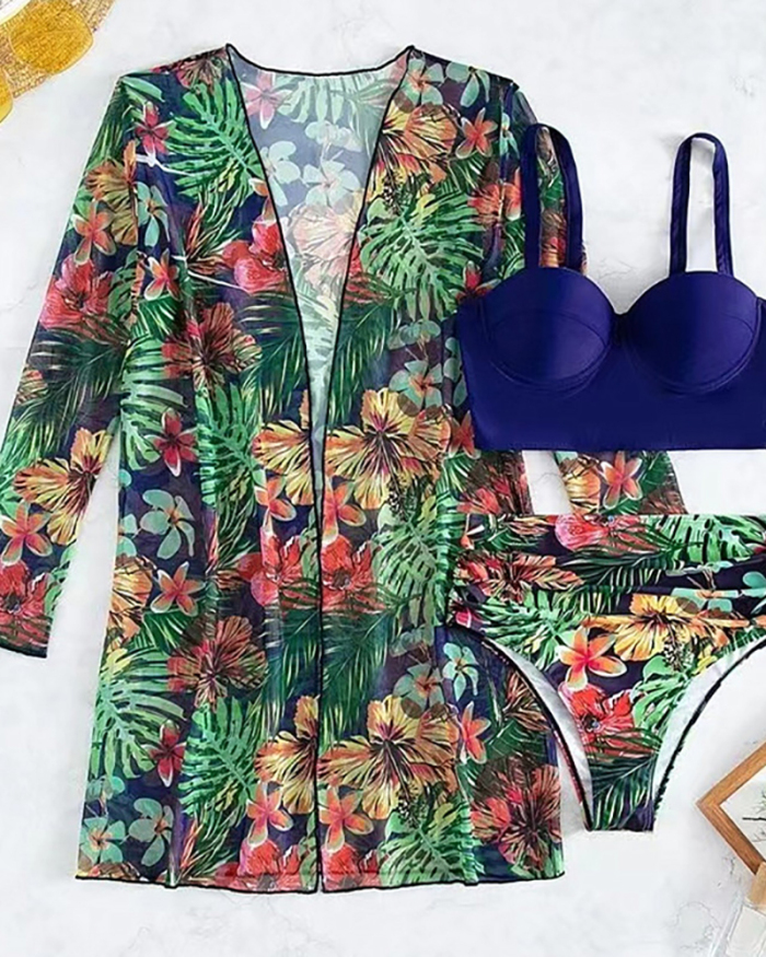 Hot Sale Popular Women 3pcs Set  Floral Printed Beach Swimwear S-XL