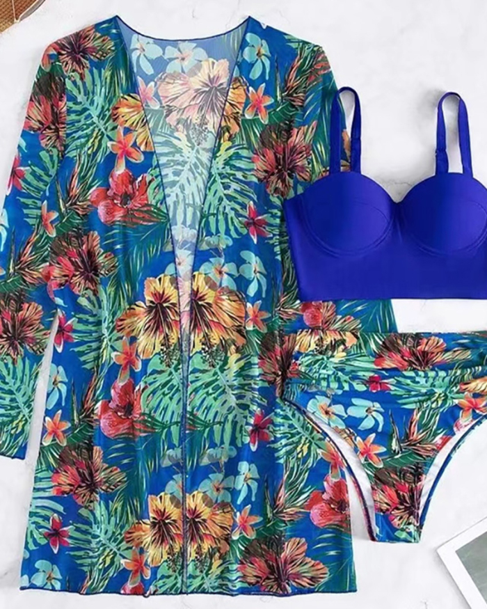 Hot Sale Popular Women 3pcs Set  Floral Printed Beach Swimwear S-XL