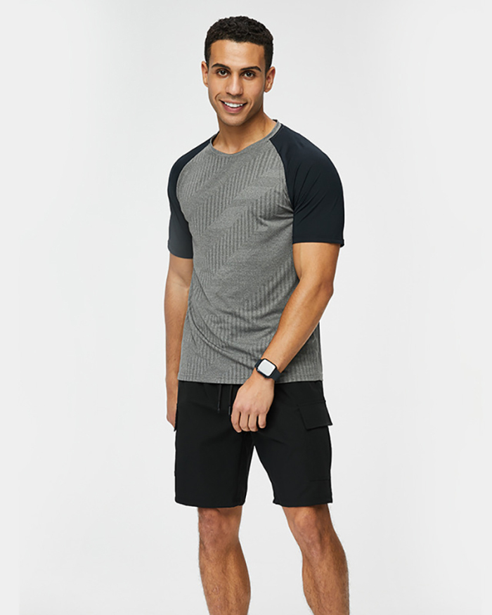 Men's Summer Short Sleeve Colorblock T-shirt Black White Gray Orange M-3XL