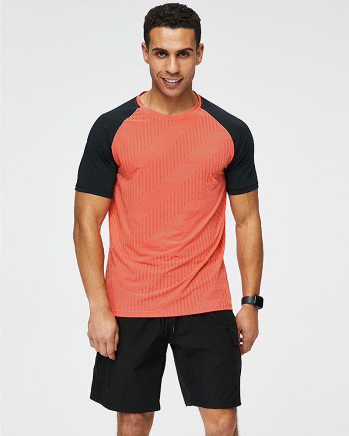 Men's Summer Short Sleeve Colorblock T-shirt Black White Gray Orange M-3XL