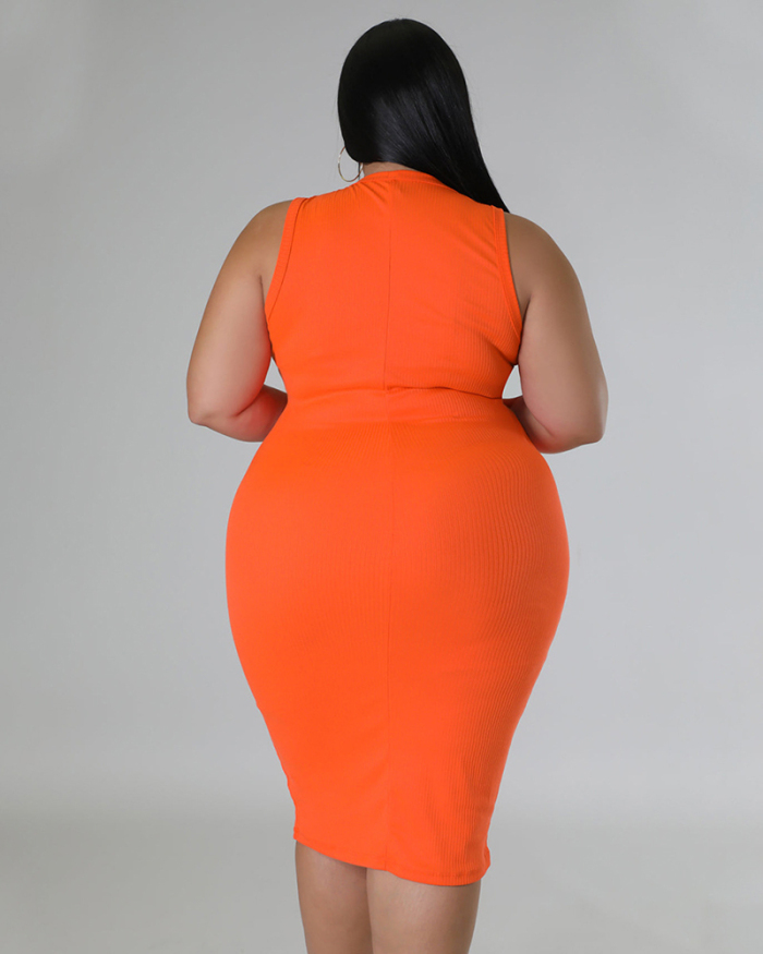 Summer New Solid Color Sleeveless Slim Plus Size Dresses Orange Red Blue Coffee Black L-4XL
