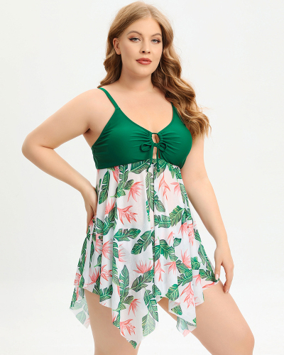 Women Florals Holiday Vacation Beach Wear Plus Size Swimwear Green Black Orange L-5XL