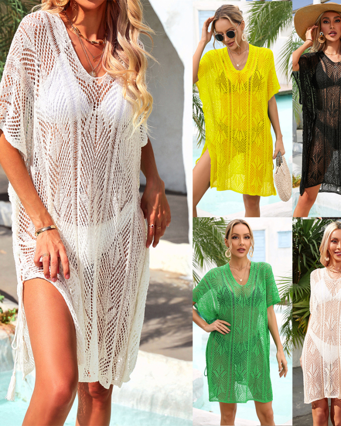Summer Beach New Hollow Out Women Swimsuit Cover Up Green Black White Apricot Yellow One Size