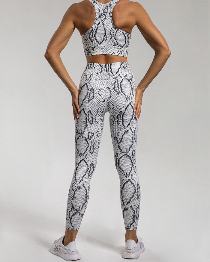 Popular Snake Print Yoga Two-piece Sets White Khaki Deep Gray S-L