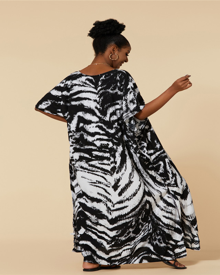Popular V-neck Leopard Snake Zebra Printed Swimsuit Covers Maxi Dress One Size