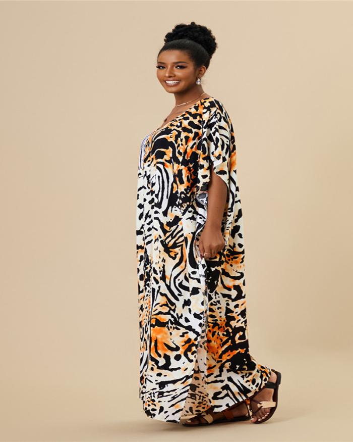 Popular V-neck Leopard Snake Zebra Printed Swimsuit Covers Maxi Dress One Size
