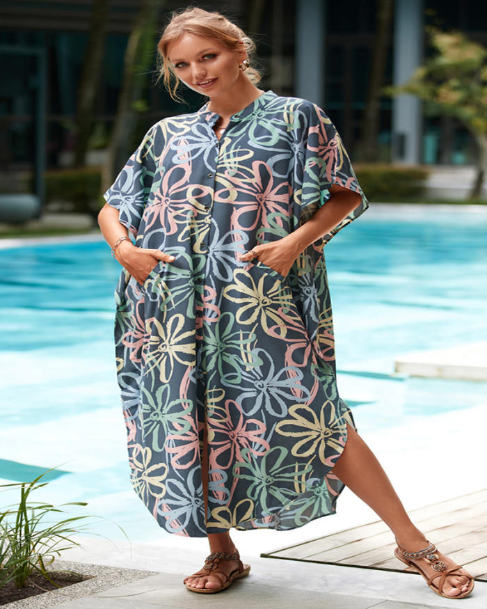 Women Maxi Pentagram Printed Bathing Suit Cover Ups One Size