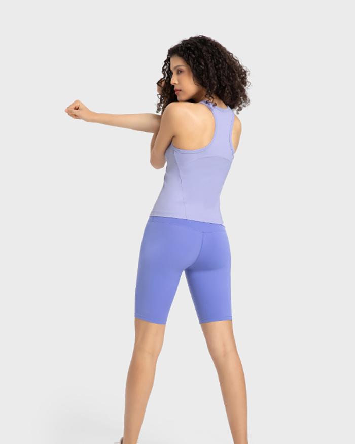 Women Sleeveless Solid Color Fitness High Elastic Yoga Sports Vest Gray White Purple Blue Black Brown 4-12