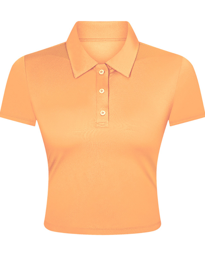 Women New Short Sleeve Sports Lapel Outside Sports Tennis Shirt White Pink Orange Black Gray Cyan 4-12