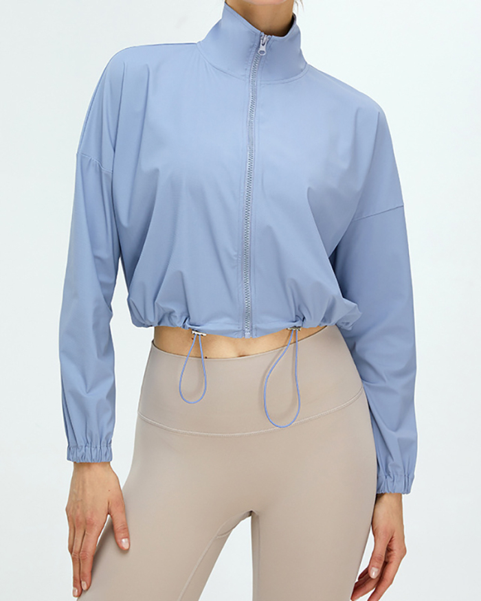 Casual Sports Thin Cool Feeling Outside Running Long Sleeve Drawstring Coat ( UPF50+)  White Blue Khaki S-XL