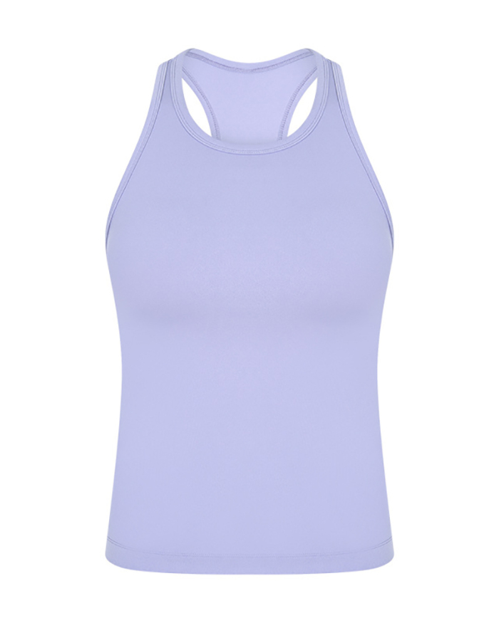 Women Sleeveless Solid Color Fitness High Elastic Yoga Sports Vest Gray White Purple Blue Black Brown 4-12