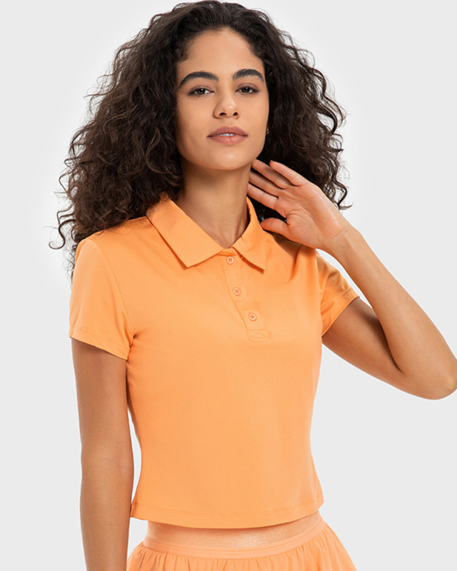 Women New Short Sleeve Sports Lapel Outside Sports Tennis Shirt White Pink Orange Black Gray Cyan 4-12
