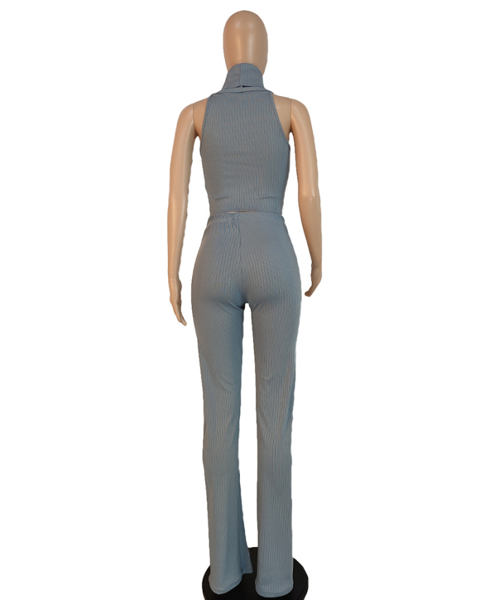 Grey Women Wholesale High Neck Vest With Long Pant
