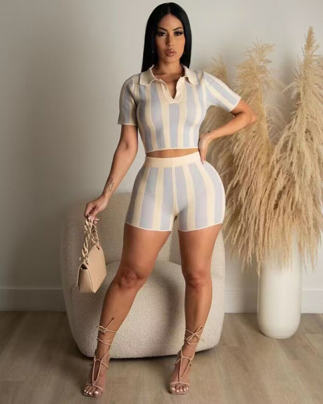 V-neck Stripe Women Wholesale 2 piece Outfit