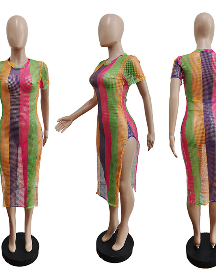 Colorful Women Fishnet Beach Dress Causal Dress