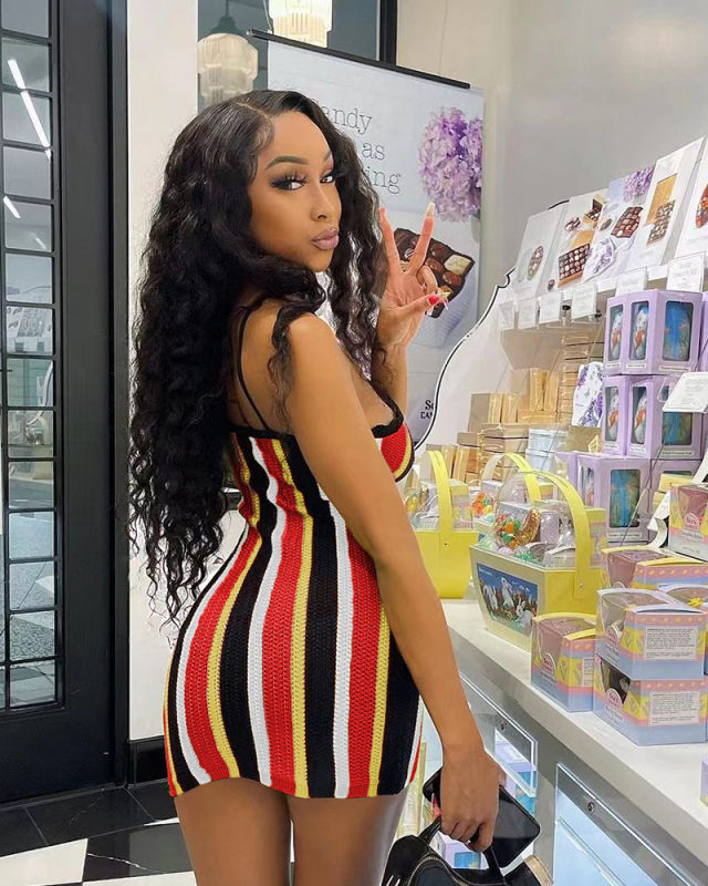 Women Casual Sleeveless Colorful Striped Mini Dresses Red Green S-2XL