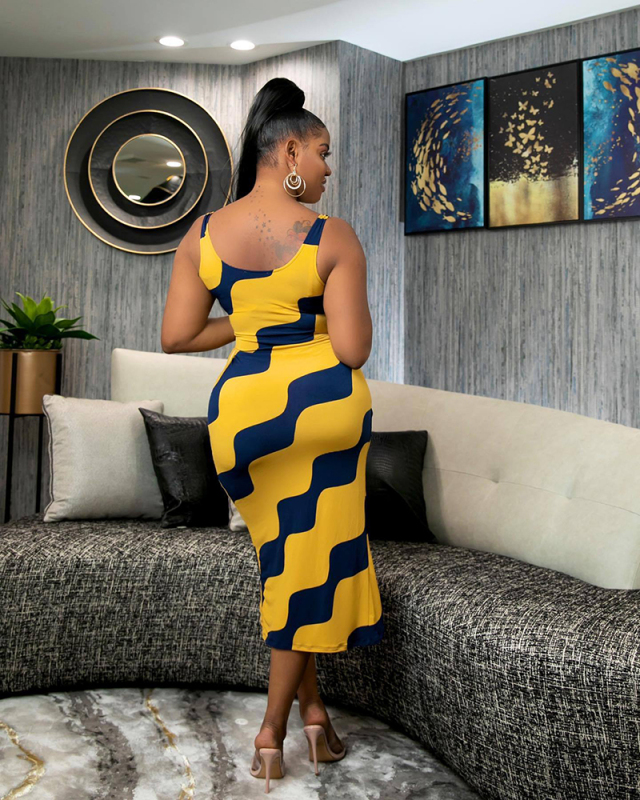 Printed Stripe Women New Summer Causal Dress S-XXL