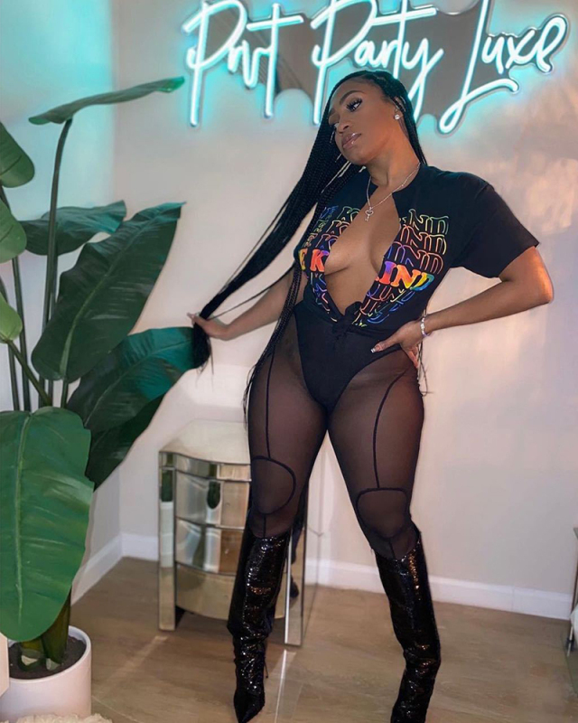 Women Summer Hot Club Wear Deep V-neck Mesh Pants Sets Three Pieces Outfit(T-shirts, Panty, Leggings)