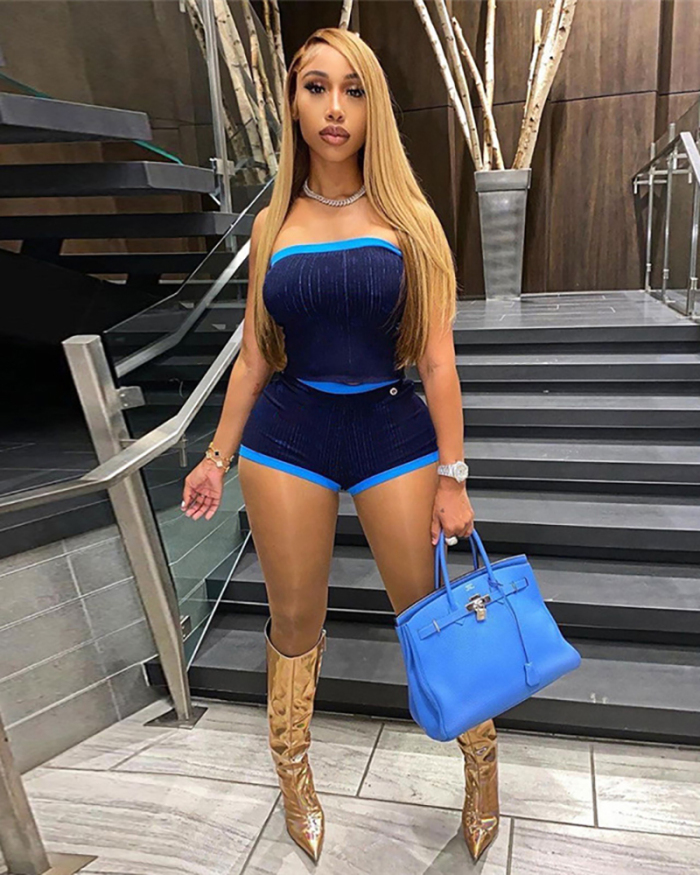 2023 New Summer Blue Two Piece Short Outfits