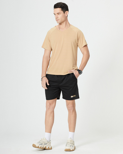 Summer Training Men's Short Sleeve Two-piece Running Sets Gray Black Khaki S-2XL