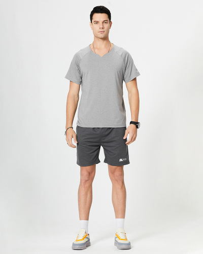 Summer Training Men's Short Sleeve Two-piece Running Sets Gray Black Khaki S-2XL