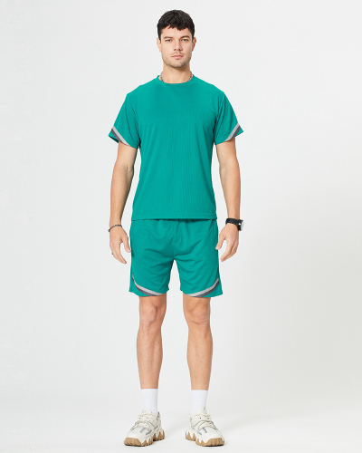 Popular Short Sleeve Casual Fitness Workout Two-piece Shorts Sets Green Black Light Khaki S-2XL