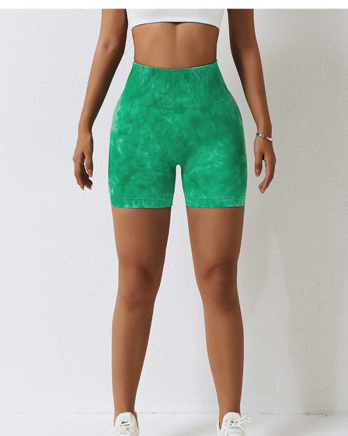 Women Summer New High Waist Tie-dye Quick Drying Hip Lift Yoga Shorts S-L