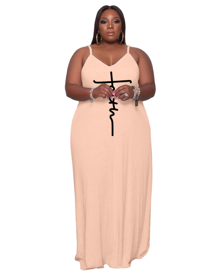Fashion Women Printed Sleeveless Plus Size Dresses White Pink Yellow Green Brown Black Apricot XL-5XL