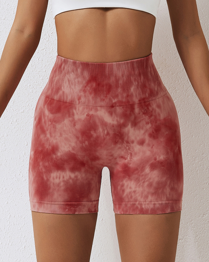 Women Summer New High Waist Tie-dye Quick Drying Hip Lift Yoga Shorts S-L