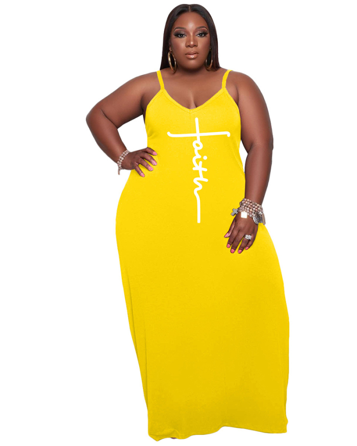 Fashion Women Printed Sleeveless Plus Size Dresses White Pink Yellow Green Brown Black Apricot XL-5XL