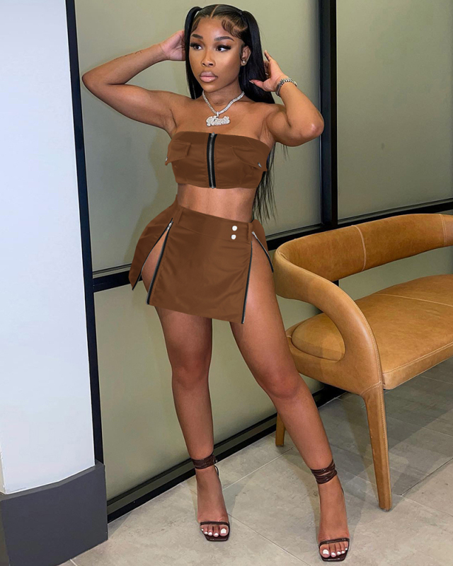 PU Women Summer Hot Party Two Piece Skirt