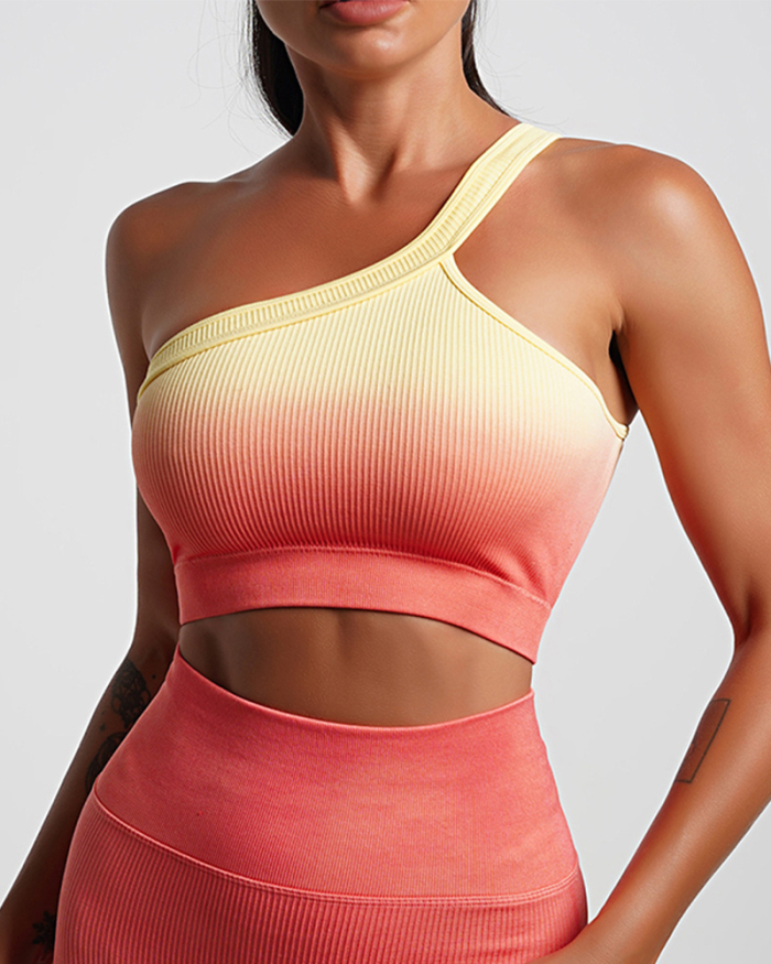 Women One Shoulder Seamless Gradient Sports Bra(With Pad) S-L