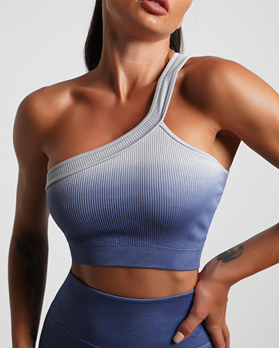 Women One Shoulder Seamless Gradient Sports Bra(With Pad) S-L