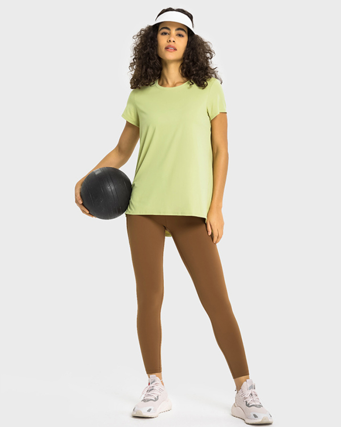 Quick Drying Women Short Sleeve Summer Back Bowknot Sports Yoga T-shirt Green Black Coco Purple Blue 4-12