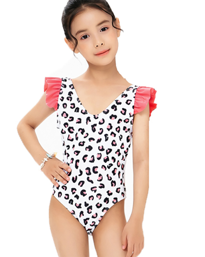 V-neck Wholesale Leopard Printed One Piece Swimwear Kids Swimwear