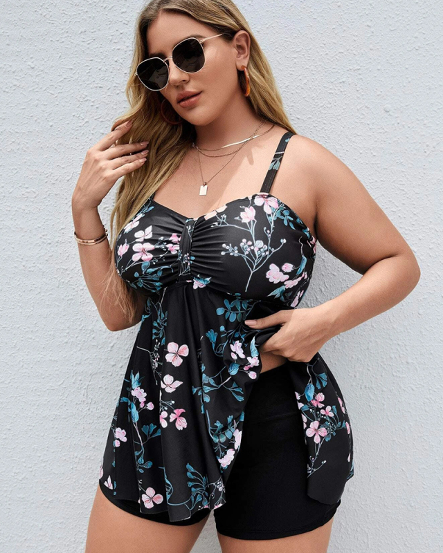 Hot Sale Women Ruffles Florals Mesh Plus Size Swimsuits L-4XL