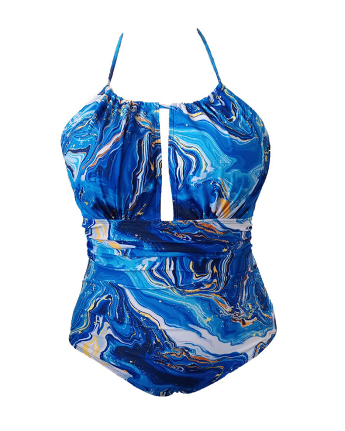 Women Sleeveless Printed High Waist One Pieces Plus Size Swimwear L-4XL