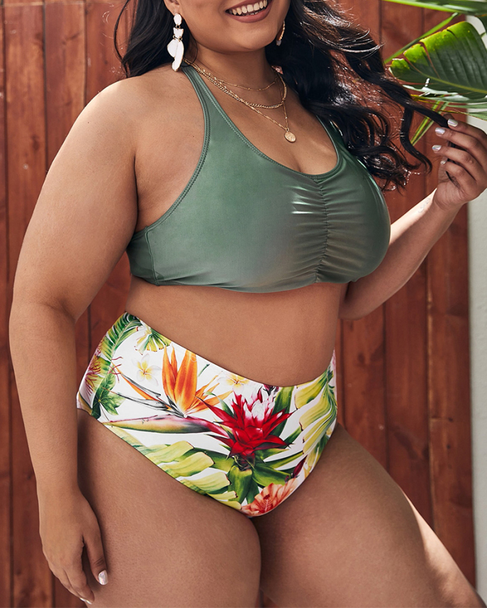 Women Sexy Florals Printed Plus Size Swimwear L-4XL