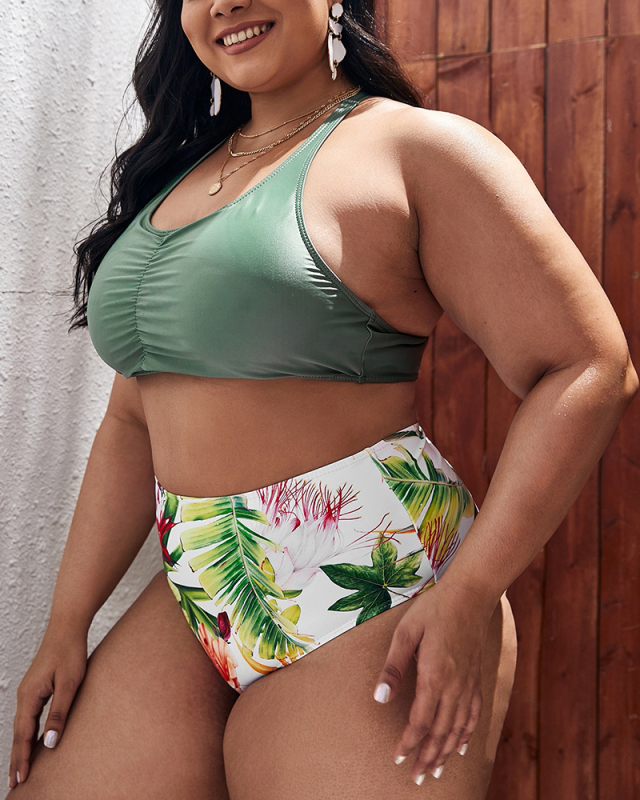 Women Sexy Florals Printed Plus Size Swimwear L-4XL