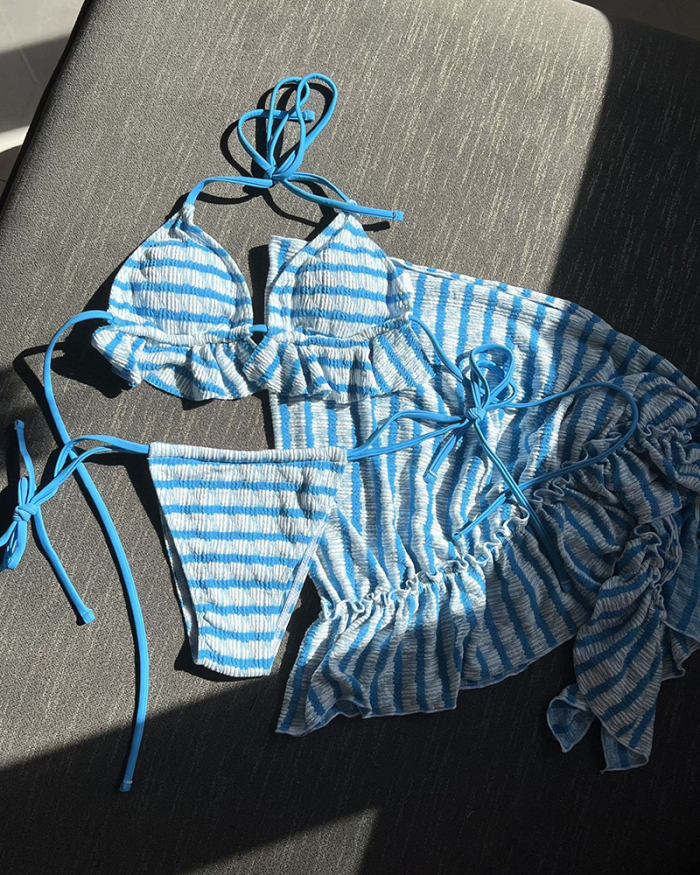 Ruffle Women Printed 3 Piece Set Swimsuit S-L