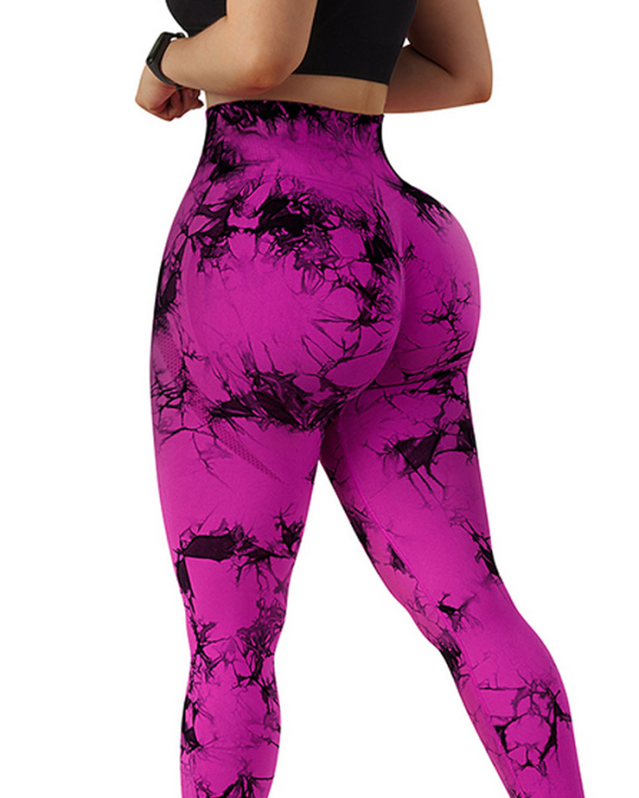Hot Sale Tie Dye Seamless Leggings for Women High Waist Yoga Pants Scrunch Butt Lifting Elastic Tights S-XL