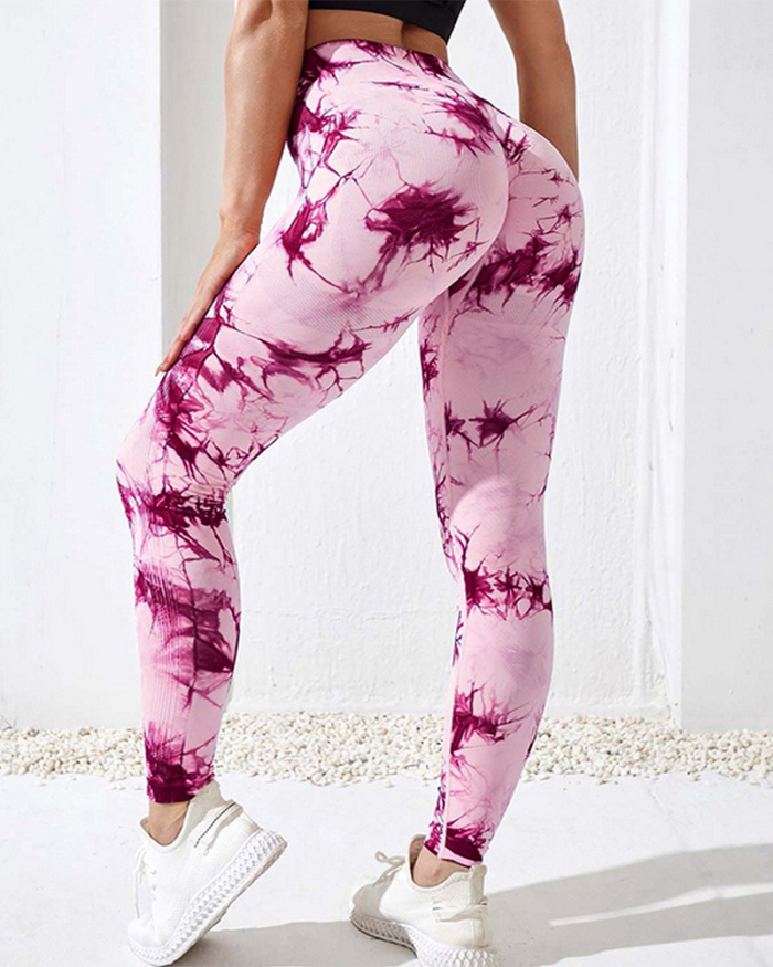 Hot Sale Tie Dye Seamless Leggings for Women High Waist Yoga Pants Scrunch Butt Lifting Elastic Tights S-XL