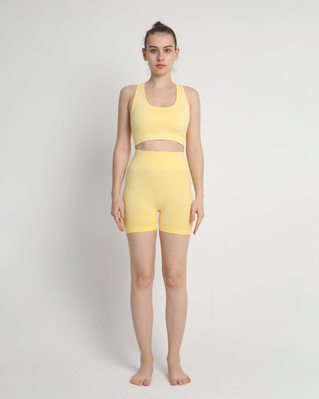 Women Sports Seamless Workout Yoga Two-piece Short Sets S-L
