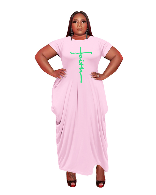 Hot Sale Short Sleeve O Neck Ruched Hem Women Plus Size Dresses Pink Yellow Orange Red Purple Green Black Flourescent Yellow Deep Blue Light Purple Rosy Army Green S-5XL