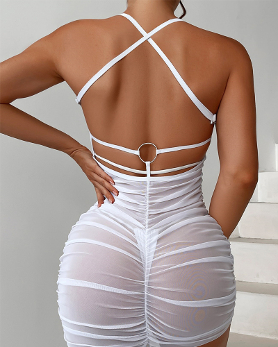 Sexy Women Summer See Through Beach Dress Mesh Cover Ups Black White S-XL