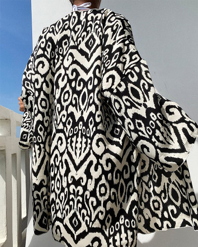New Women Long Sleeve Fashion Abstract Printing Beach Swim Kimonos S-XL